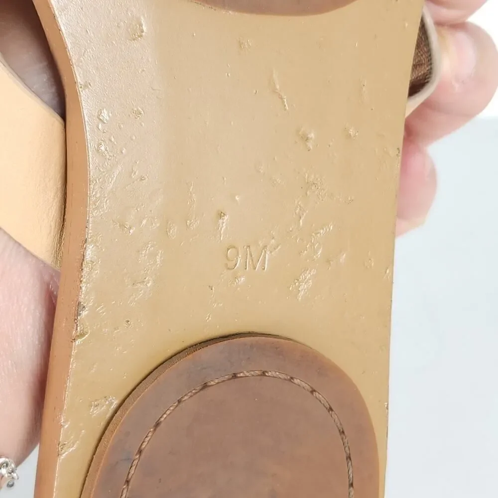 Tory Burch Women's Manon US9M Natural Leather Flat Thong Flip Flops Sandals